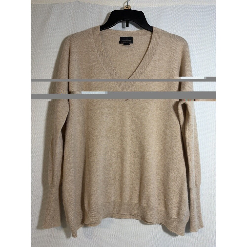 J Crew Sz XS Tan Knit V Neck Sweater Pullover Italian Cashmere Long Sleeve Soft